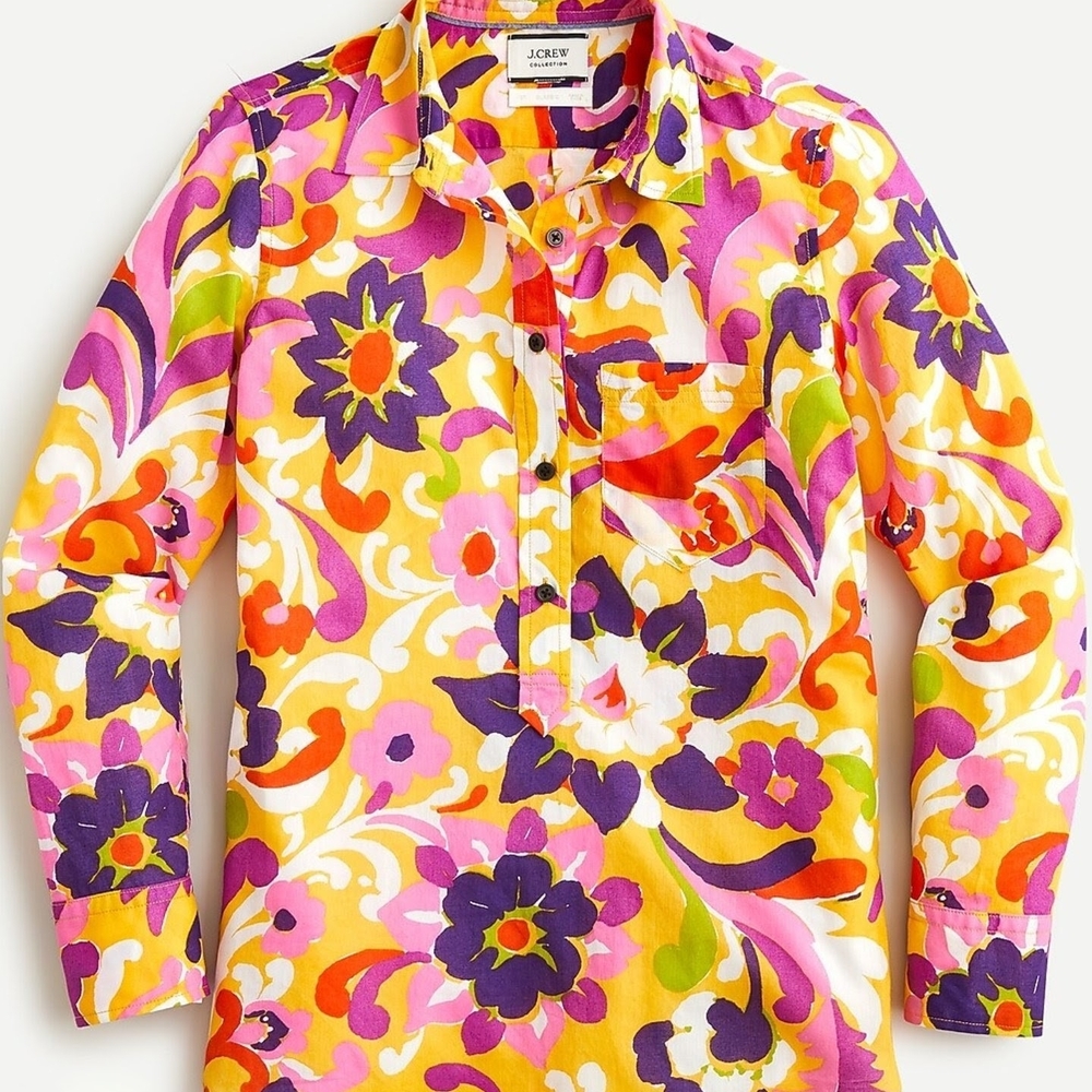 J. Crew Popover Colorful Floral Button Down Shirt